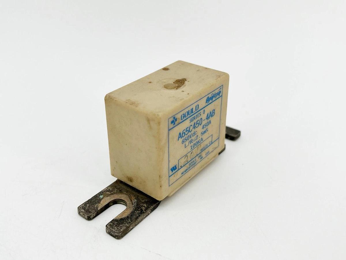 Used Gould A65C450-4AB Fuse 450A 650VDC 100KA Interrupt Rating 2,5MS Response Time