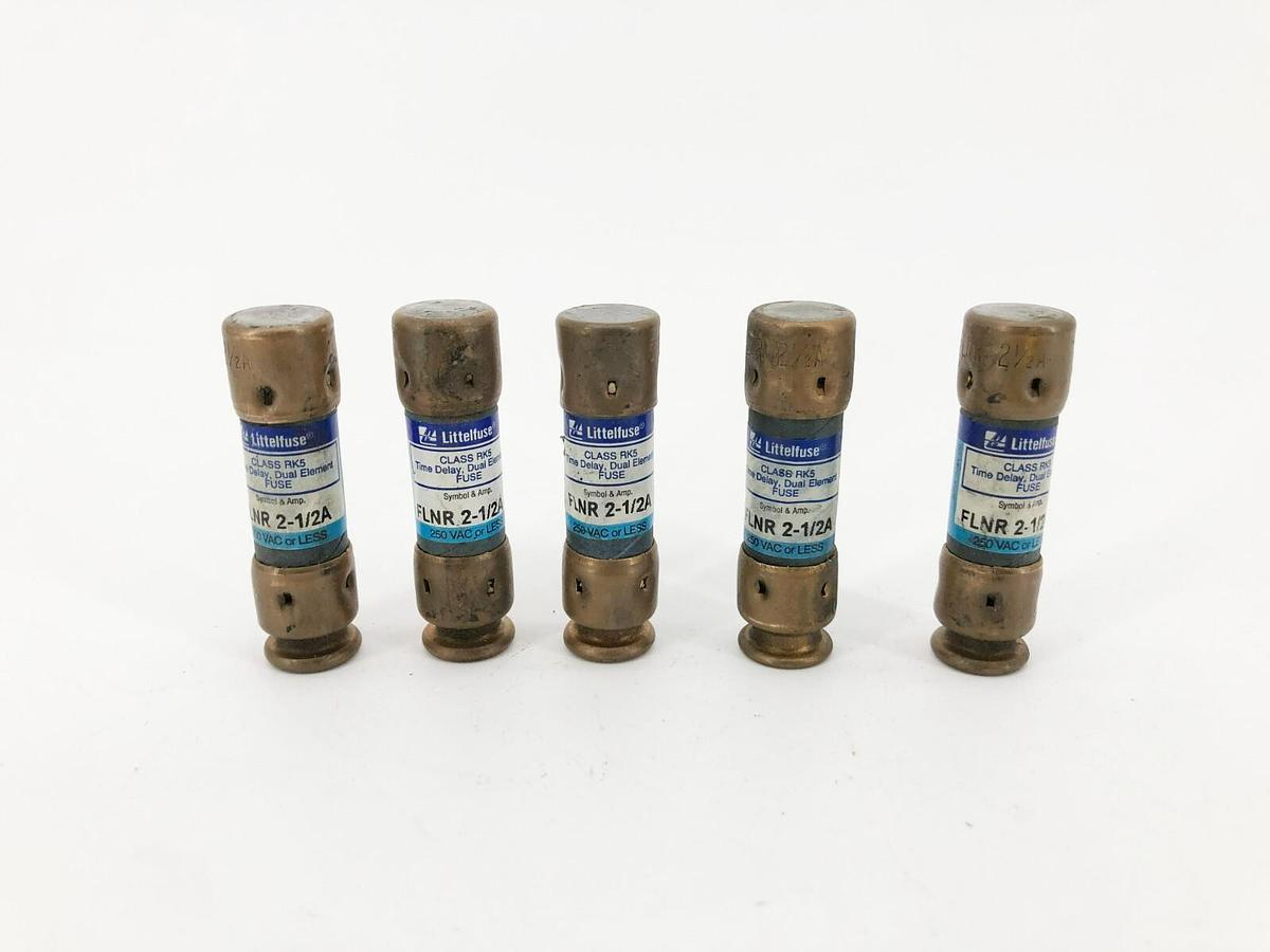 Lot of 5 New Littelfuse FLNR 2-1/2A Time Delay Fuses 250VAC 2-1/2A