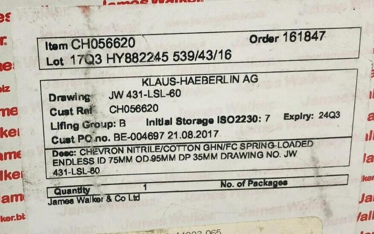 New James Walker 431-LSL-60 Hydraulic Seal Kit Buhler UNN-44003-065
