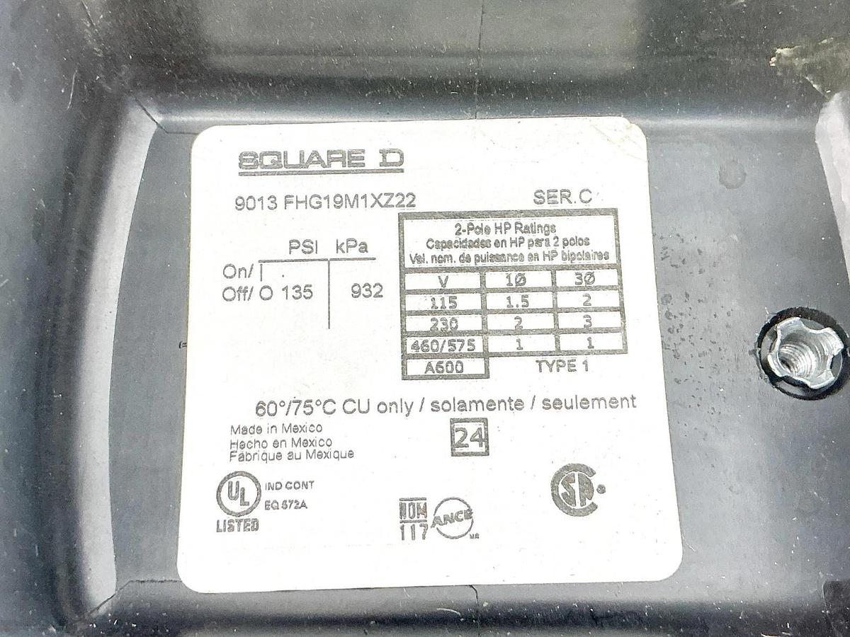 New Square D Hubbell 69JF7LY2C Pressure Switch 3PH 125PSI 600V 9013-FHG19M1XZ22