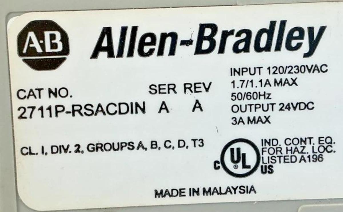 Used Allen Bradley 2711P-RSACDIN Ser A AC Power Supply IN120/230VAC OUT 24VDC 3A