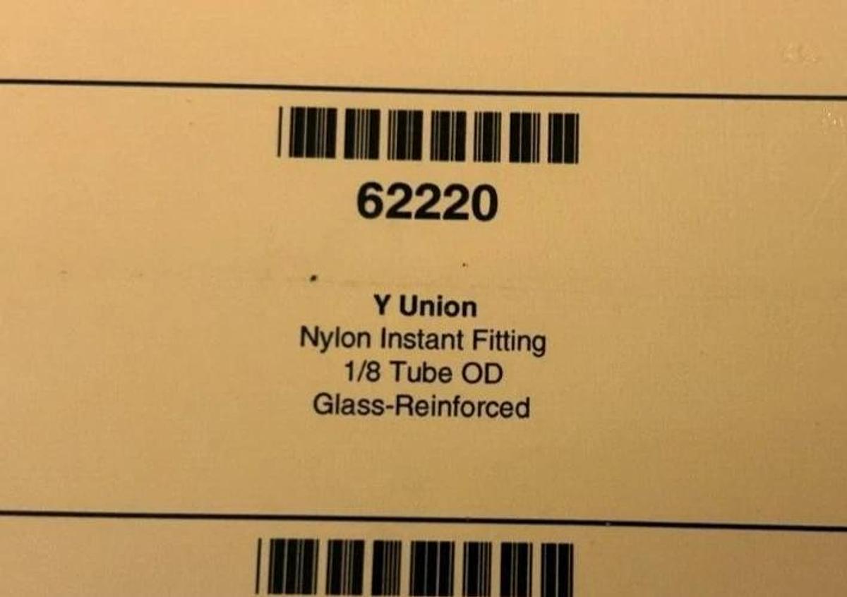 Lot of 5 New Lawson 62220 Fittings, 1/8" OD, Y Union, Glass Reinforced Nylon