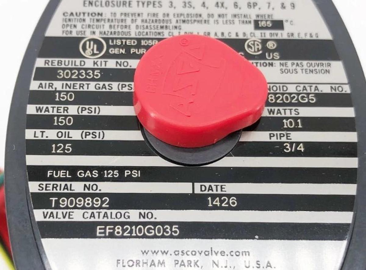 New Asco EF8210G035 110/120V Solenoid Valve 2-Way 3/4" NPT 150psi