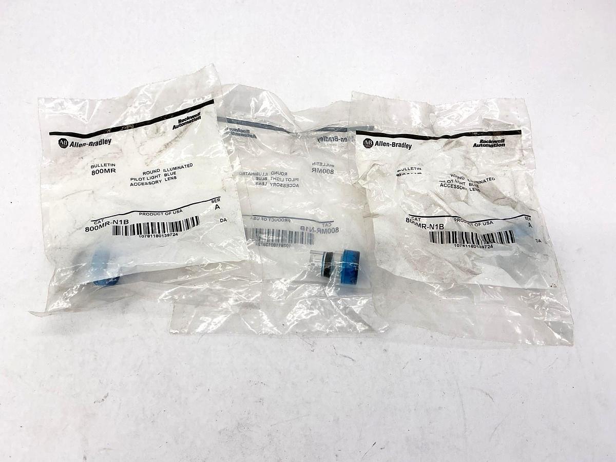 Lot of 3 New Allen Bradley 800MR-N1B Ser A Round Illumin Pilot Light Blue Lens