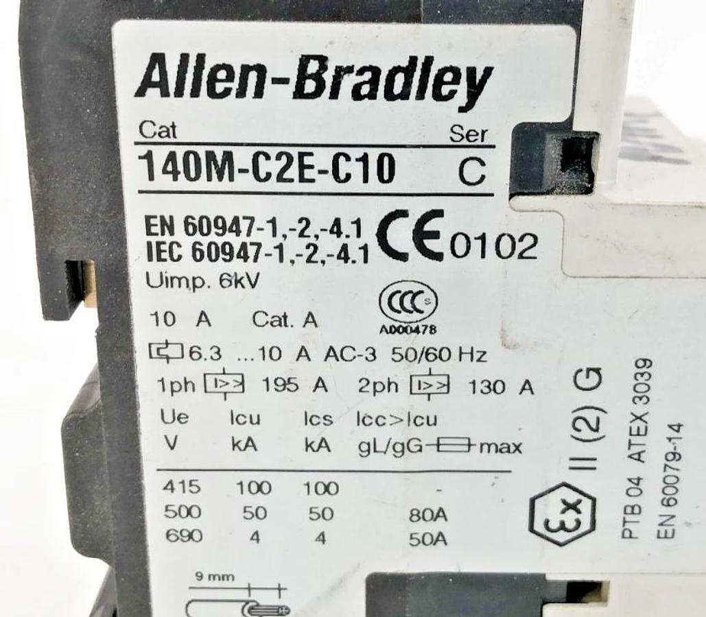 Used Allen Bradley 140M-C2E-C10 Ser. C Motor Protector Circuit Breaker 6.3-10A