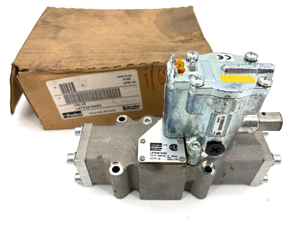 New Parker L6753910453 Pneumatic Solenoid Valve 110/120V Coil 12W 140PSI Max