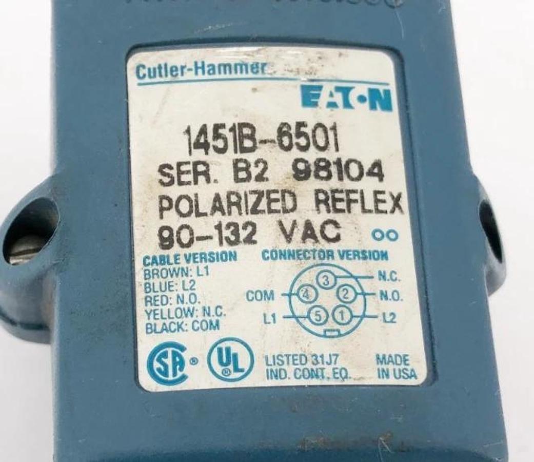 Used Eaton Cutler-Hammer 1451B-6501 Polarized Reflex Sensor 90-132VAC Ser. B2