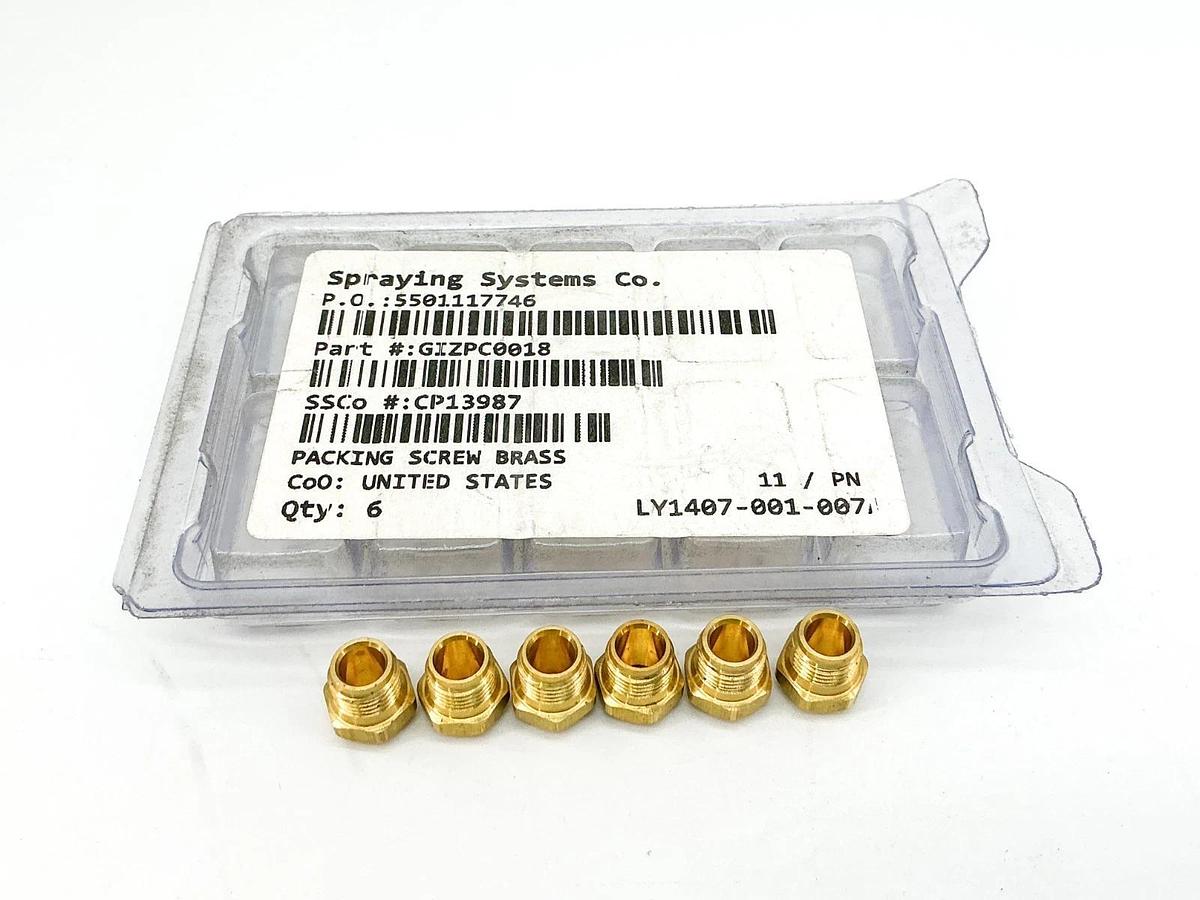 New Lot of 6 Spraying Systems CP13987 Brass Packing Screw GIZPC0018