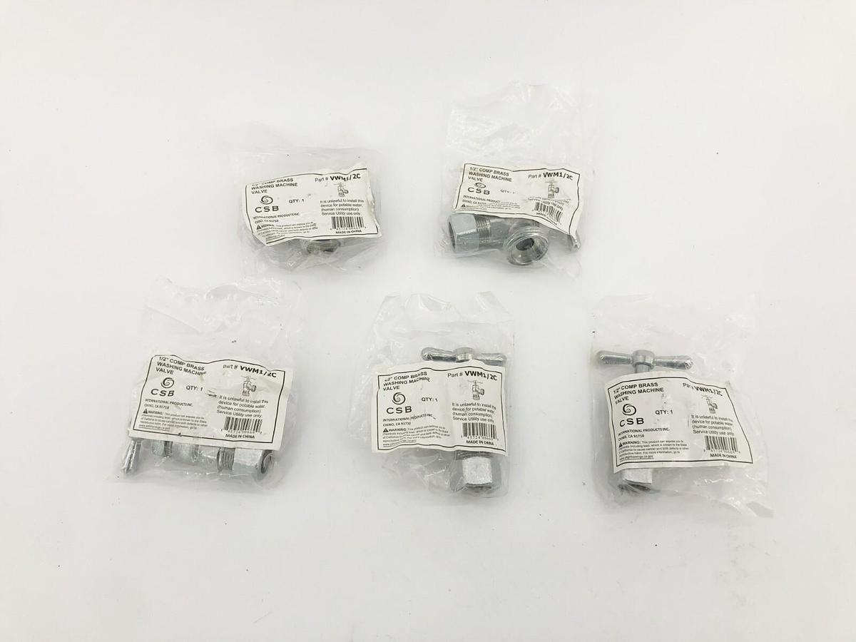 Lot of 5 New CSB VWM1/2C Brass COMP 1/2" Washing Machine Valves