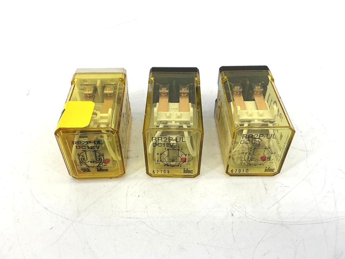 Used Lot of 3 IDEC RR2P-UL-DC12V Relay 2-Pole 8-Pin 12VDC Coil RR2P-UL