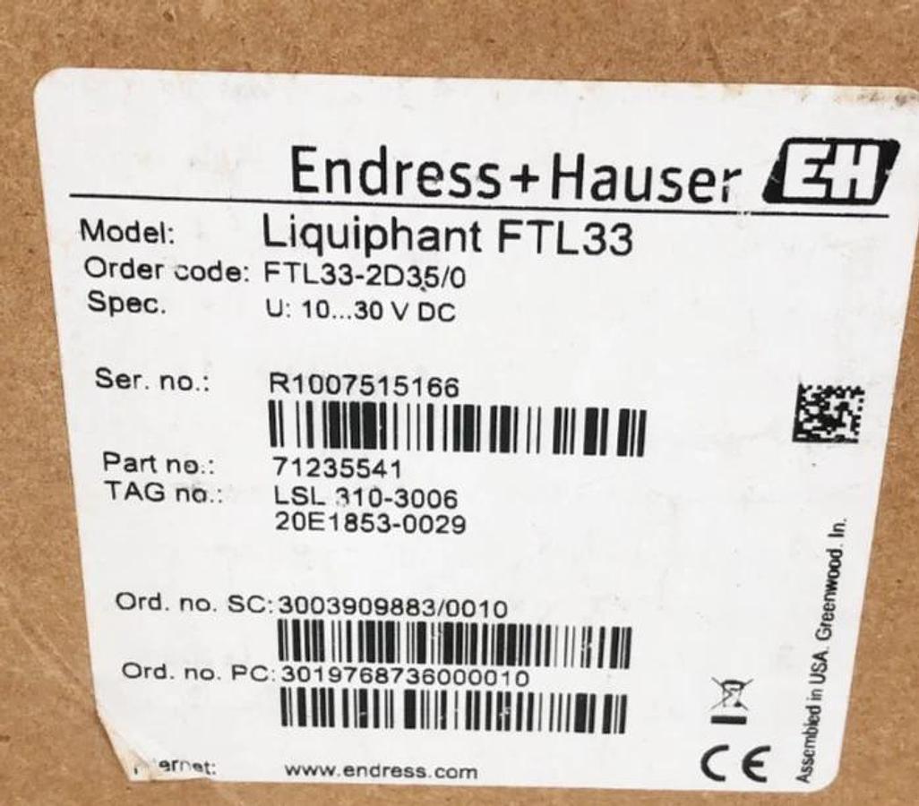 New Endress + Hauser Liquiphant FTL33 Point Level Switch FTL33-2D35/0 71235541