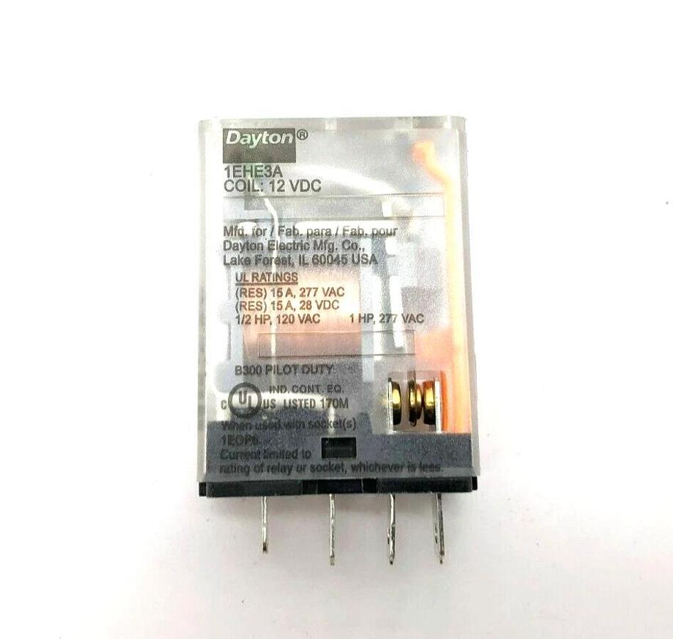Lot of 2 New Dayton 1EHE3A Relays SPDT 15A 12VDC
