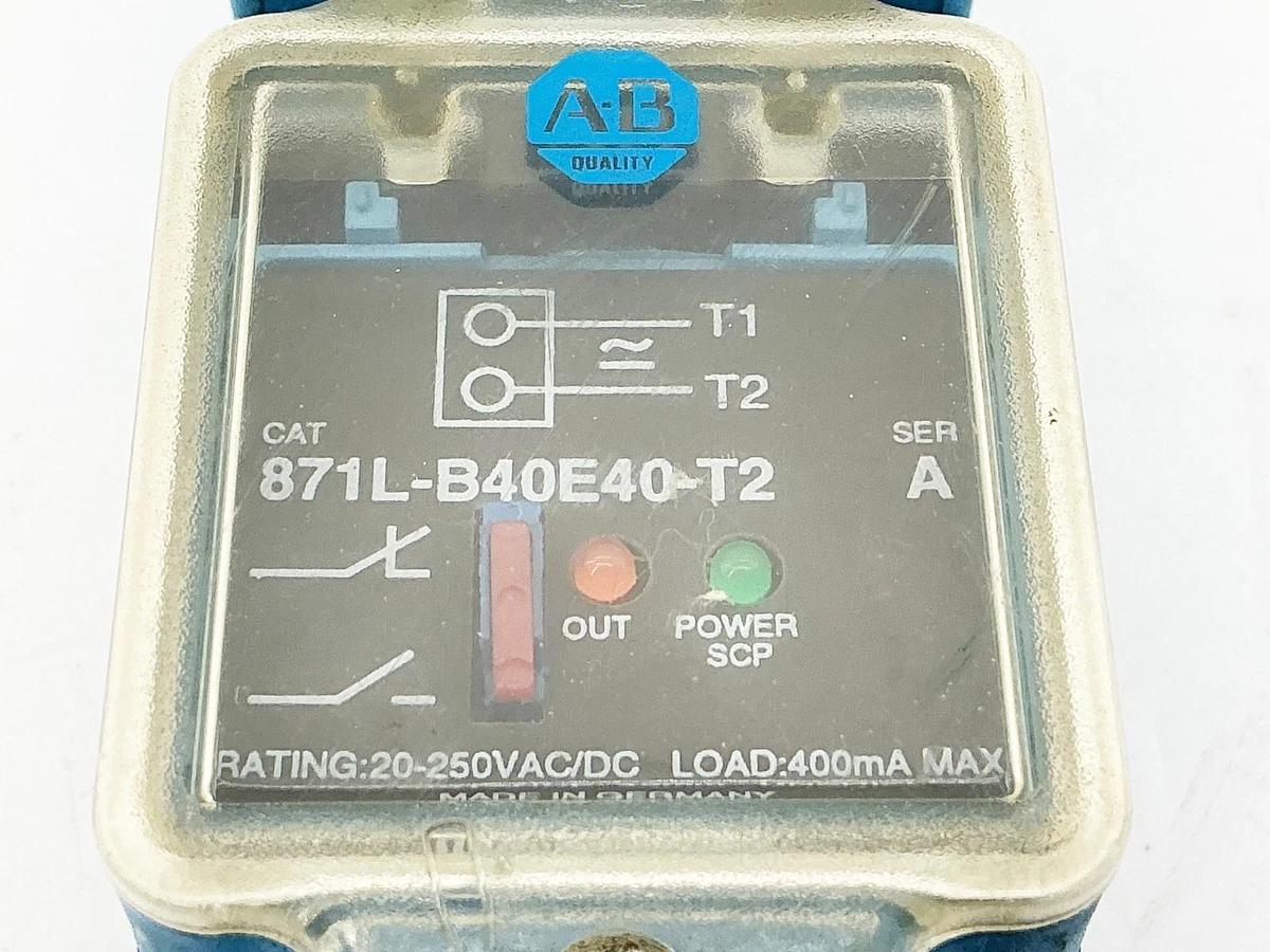Used Allen Bradley 871L-B40E40-T2 Proximity Sensor 250V 400mA 40MM Sensing Ser.A