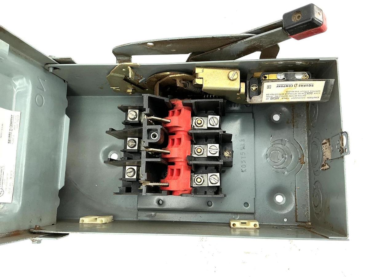 Used Square D HU361RB Ser E1 Safety Switch Single Throw Non Fusible 3-Pole 30A 600V