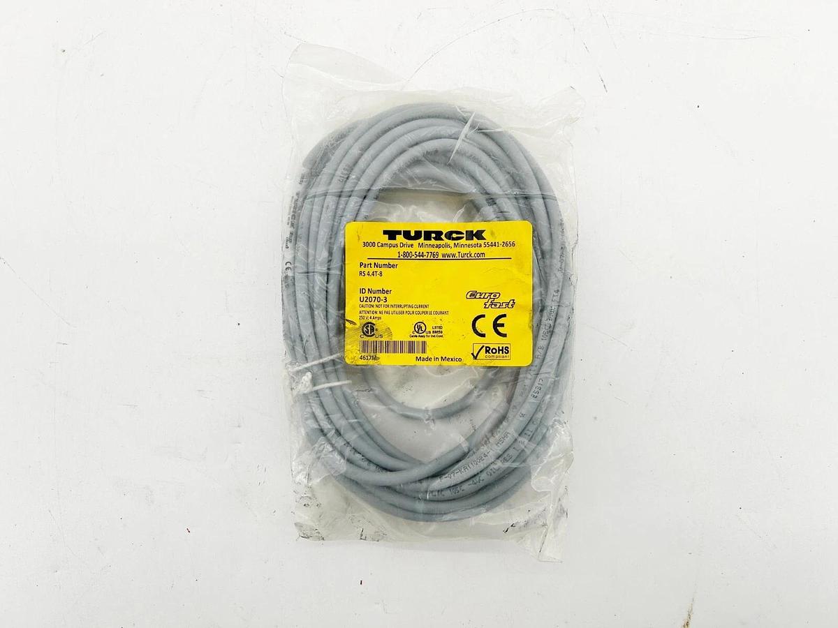New Turck RS 4.4T-8 Single Ended Cordset 4 Wire T Barb 8 Meter U2070-3