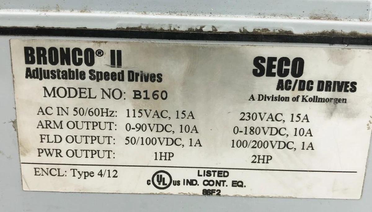 Used Seco Bronco B160 Adjustable Speed AC/DC Drive AC In: 115V 15A (For Parts Only)