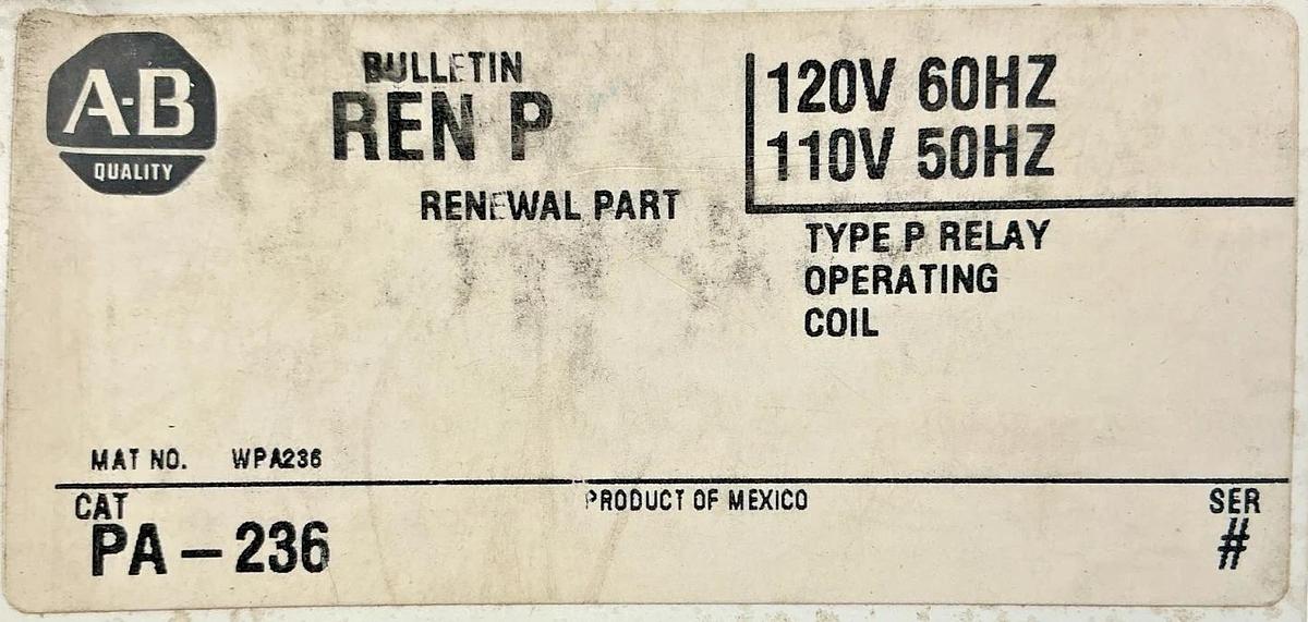 Lot of 2 New Allen Bradley PA-236 Ser # Relay Operating Coil 110/120VAC 50/60HZ