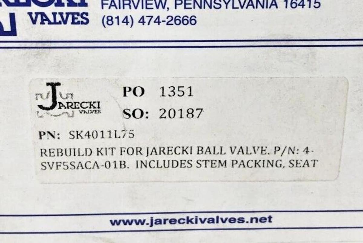 New Jarecki Valves SK4011L75 Rebuild Kit For 4-SVF5SACA-01B