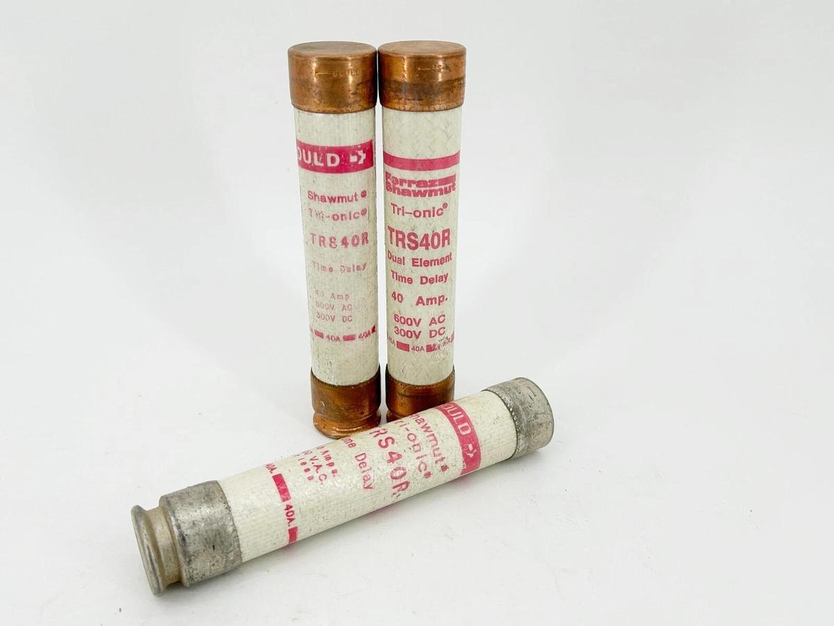 Used Lot of 3 Ferraz Shawmut TRS40R Time Delay Fuses 40A 600VAC 300VDC Class RK5