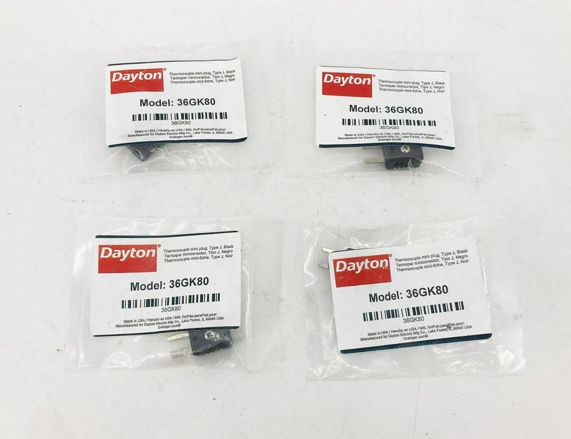 Lot of 4 New Dayton 36GK80 Thermocouple Mini Plugs Type J Black