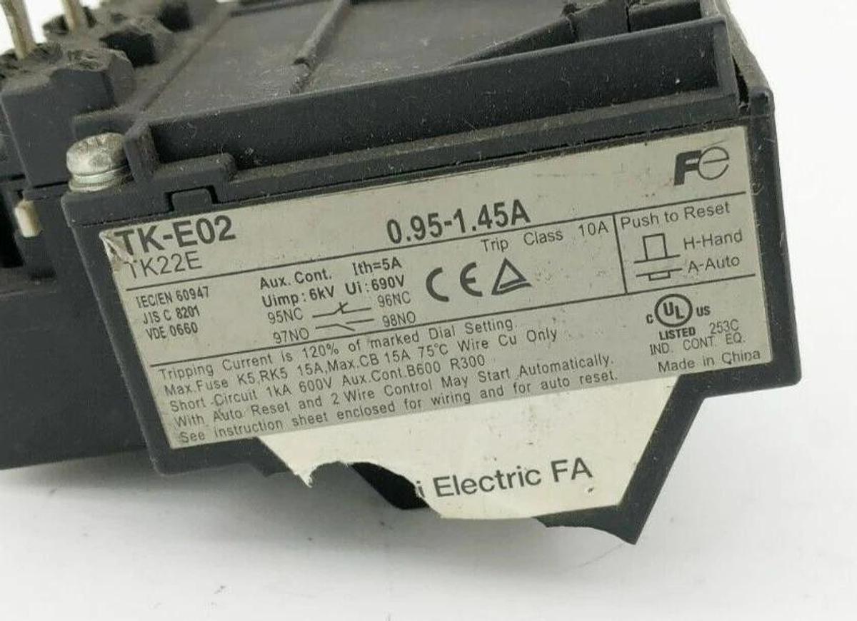 Used Lot of 2 Fuji Electric TK-E02-145 Overload Relays 0.95-1.45A TK22E