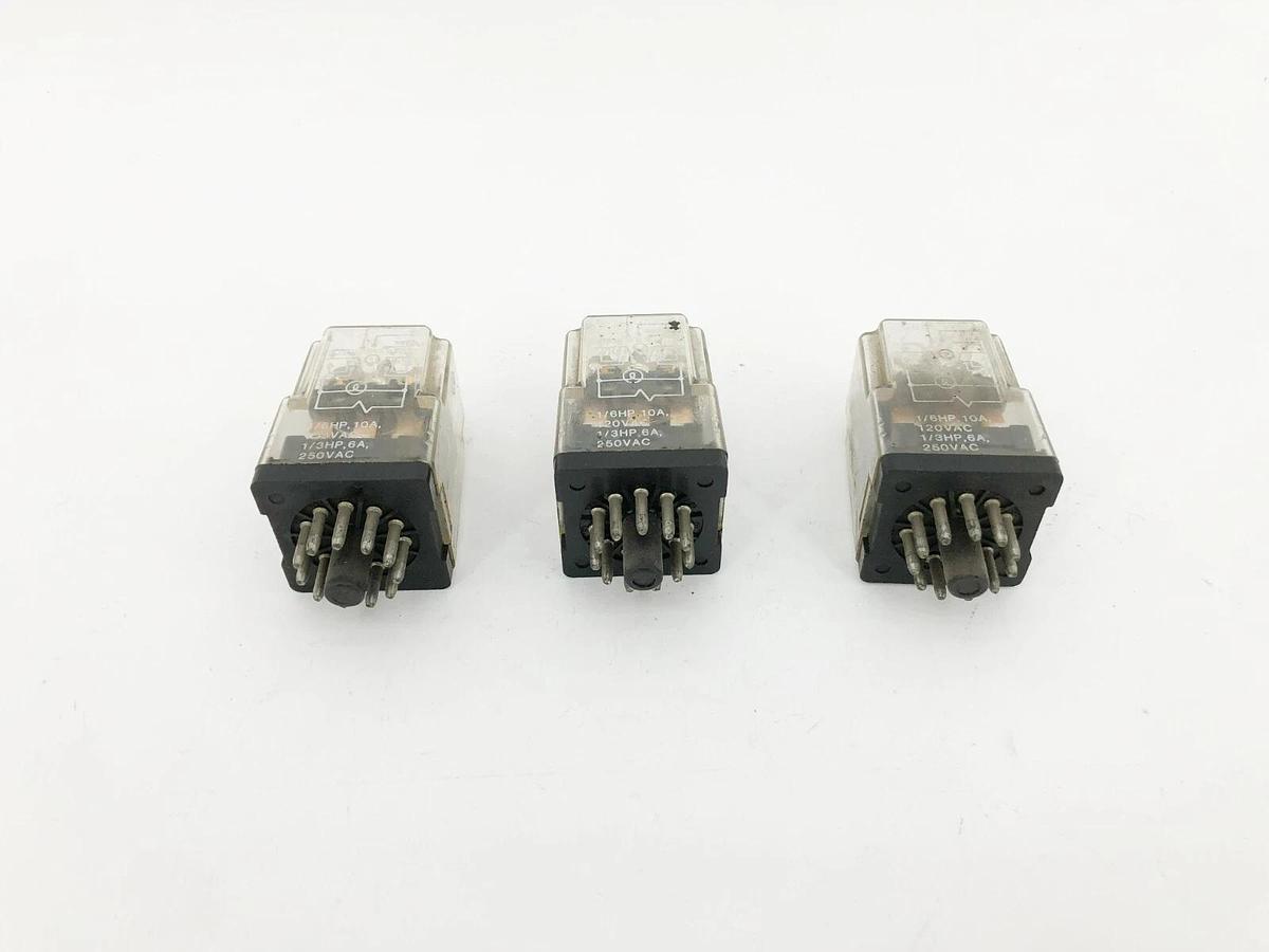 Used Lot of 3 Potter & Brumfield KRPA14DN Contact Relays 24VDC 10A