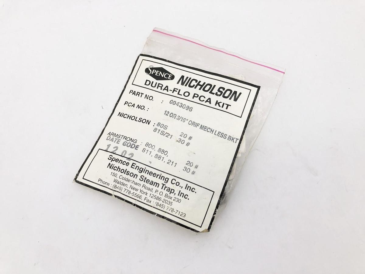 New Spence Nicholson 0043096 Repait Kit 12 OR 3/16" ORIF MECH LESS BKT