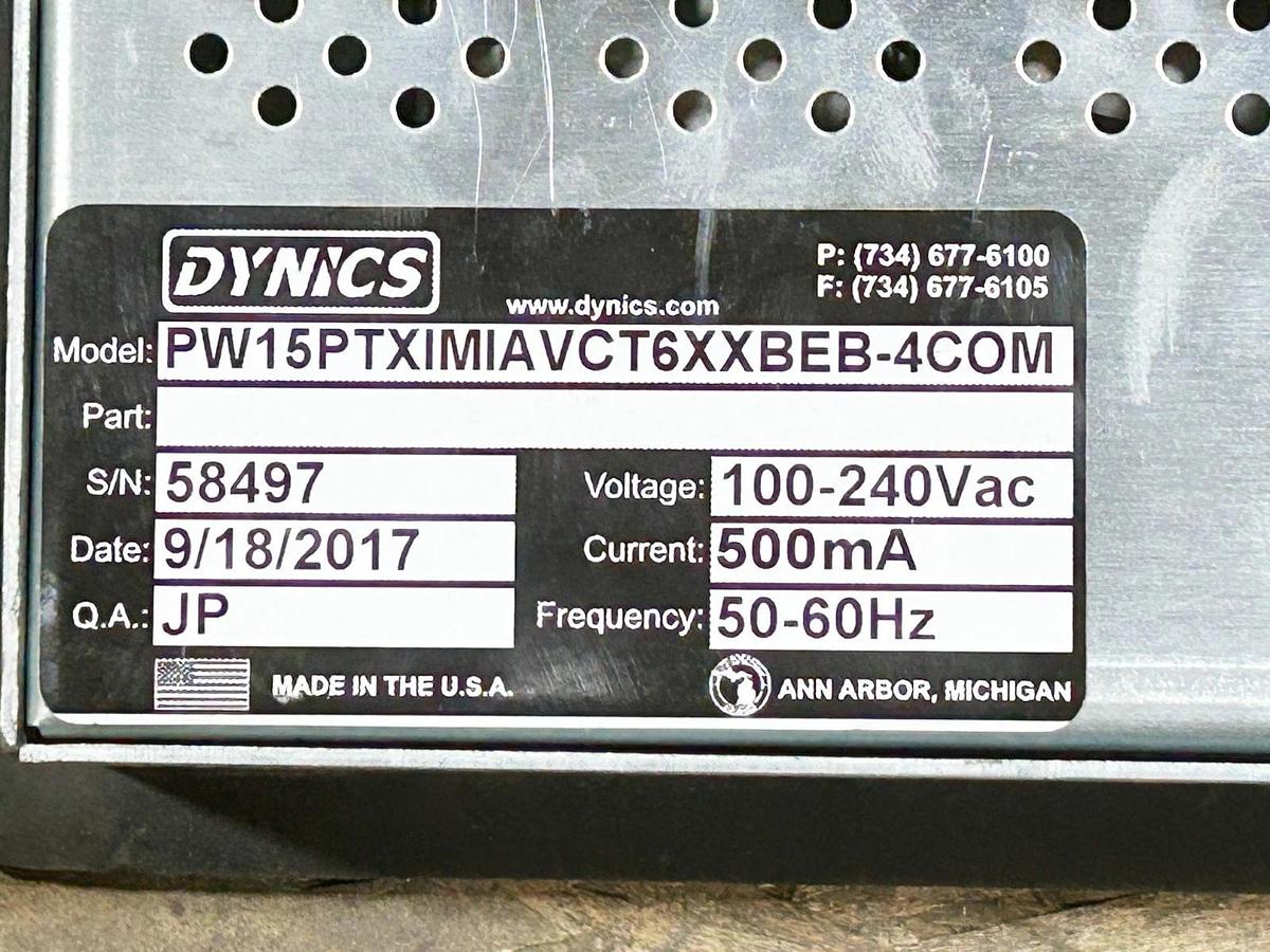 Used Dynics PW15PTXIMIAVCT6XXBEB-4COM Display 100-240VAC 500mA 50/60Hz