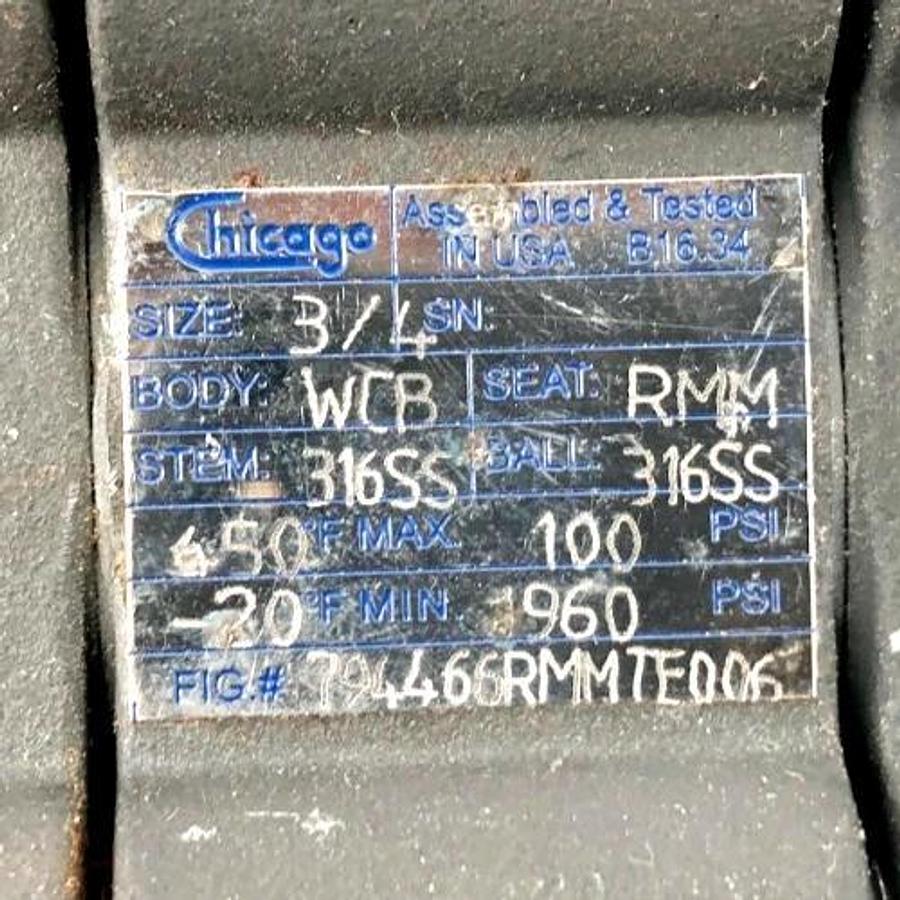 New Chicago Valve 794466RMMTE006 Carbon Steel Ball Valve 3/4" 1960psi - No Box