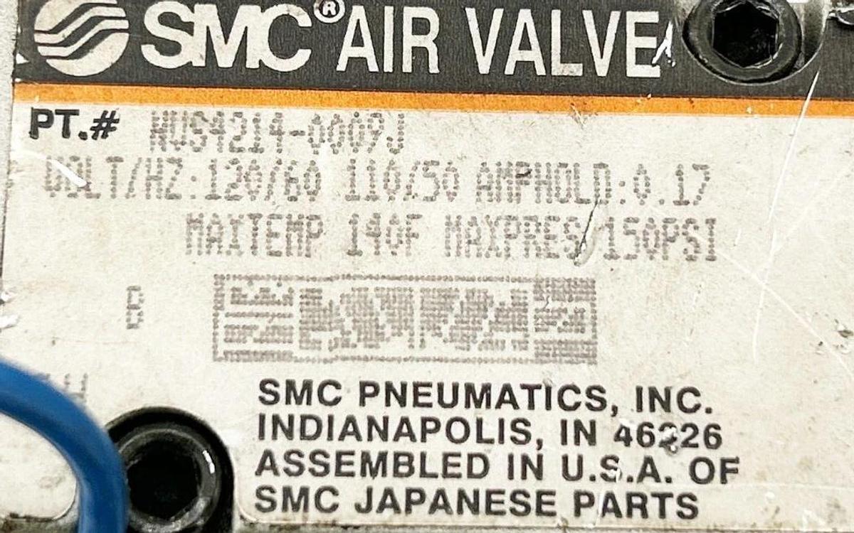 Used SMC NVS4214-0009J Solenoid Valve 100-120VAC 50/60Hz Double Solenoid Series N
