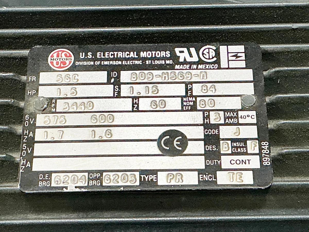New U.S Motors 809-H569-M Electric Motor 1.5HP 575V 3440RPM 3PH 56C Frame