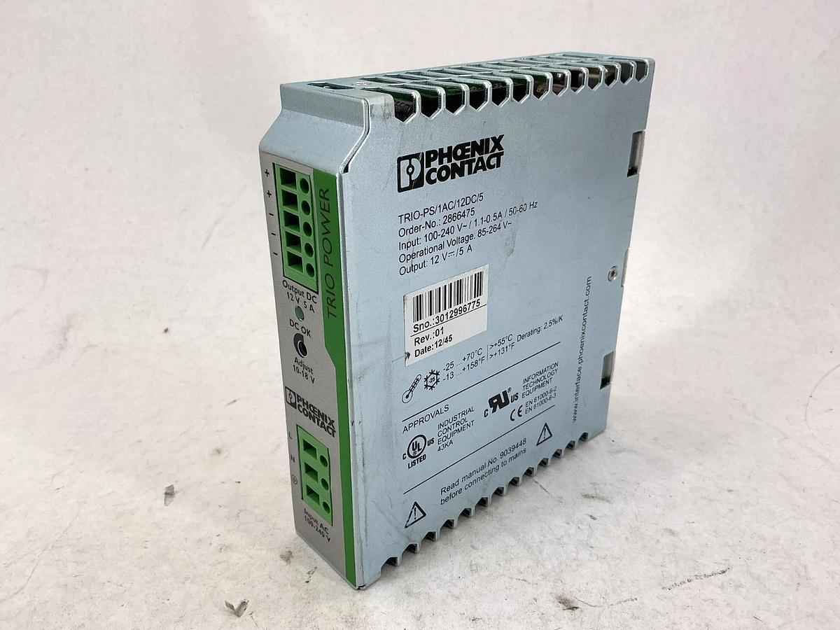 Used Phoenix Contact TRIO-PS/1AC/12DC/5 Power Supply 1-Phase OUT 5A 12V 2866475