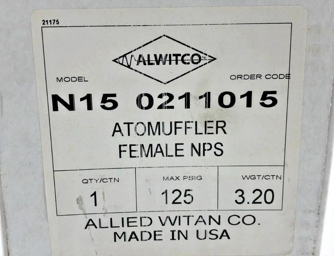 New Alwitco N15 0211015 Air Exhaust Muffler 1.5" Female NPS - Sealed Box