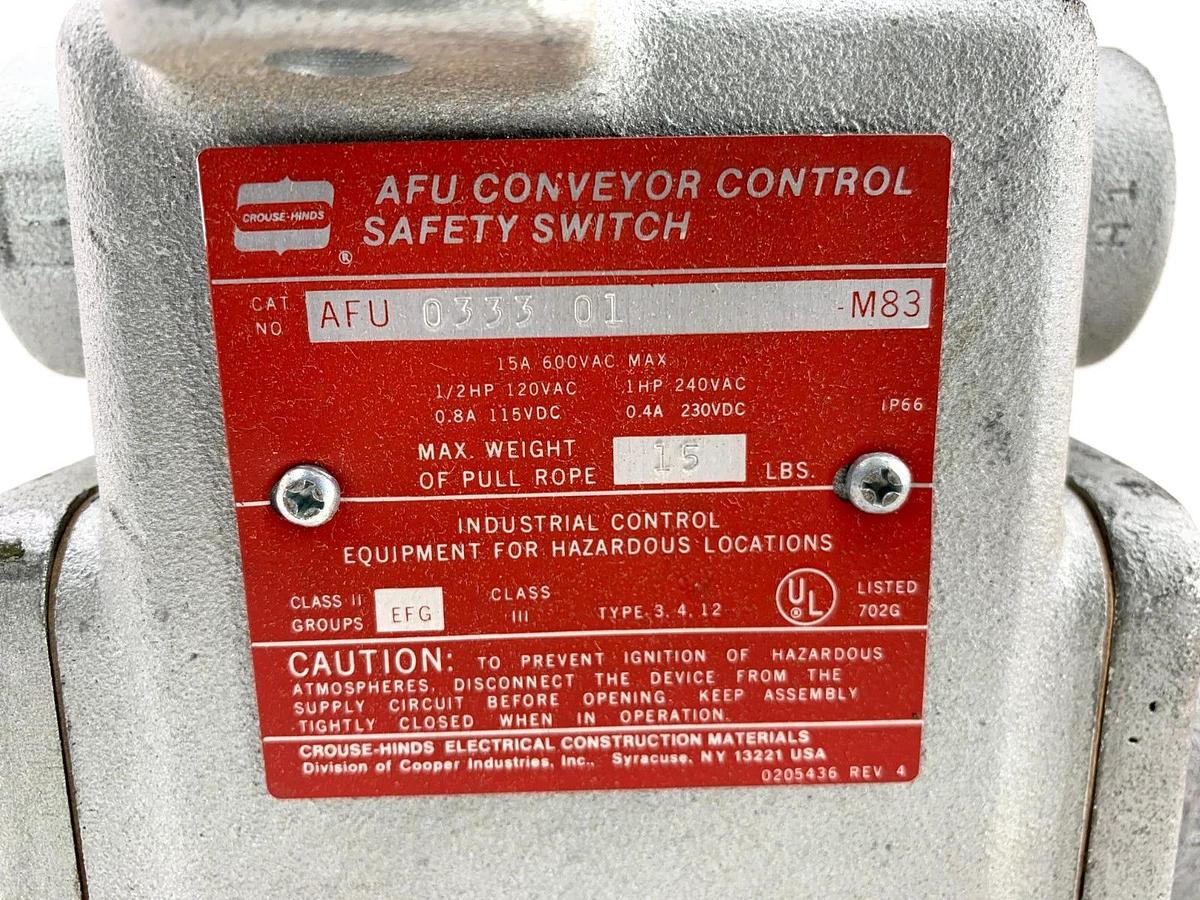 New Crouse-Hinds AFU0333 01 Conveyor Control Safety Switch Single End Right