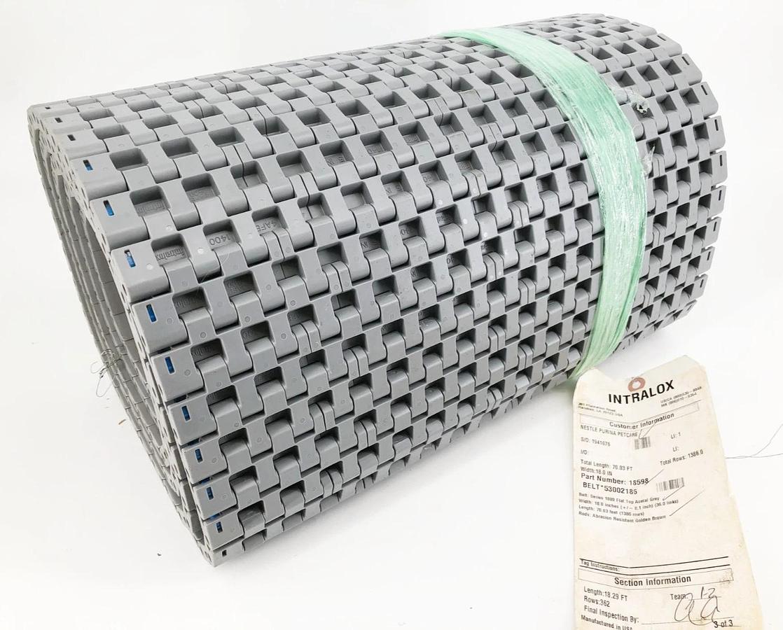 New Intralox 18598 Flat Top Acetal Grey Series 1400 18" W x 10FT. - No Box
