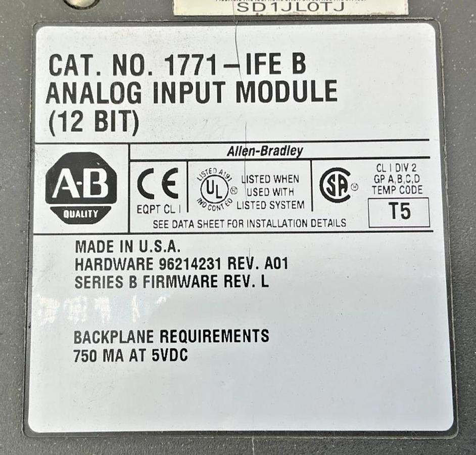 Used Allen Bradley 1771-IFE Ser B Analog Input Module 12-Bit 16-Point 1771IFE