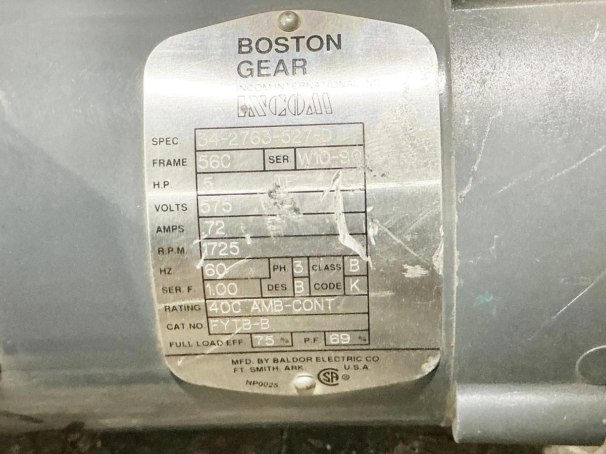 Used Boston Gear FYTB-B 34-2763-527-D Electric Motor 5HP 575V 3PH 56C Frame 1725RPM