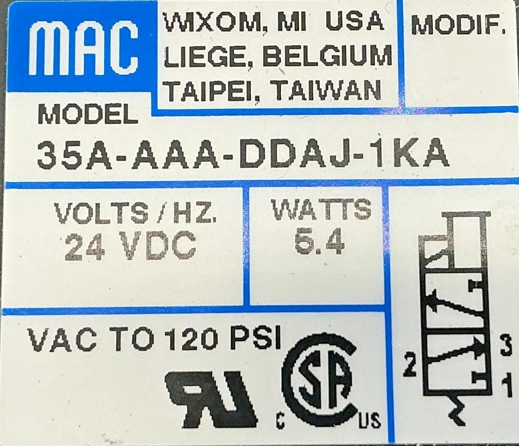 New MAC Valves 35A-AAA-DDAJ-1KA Solenoid Valve 24VDC 3-Way - No Box