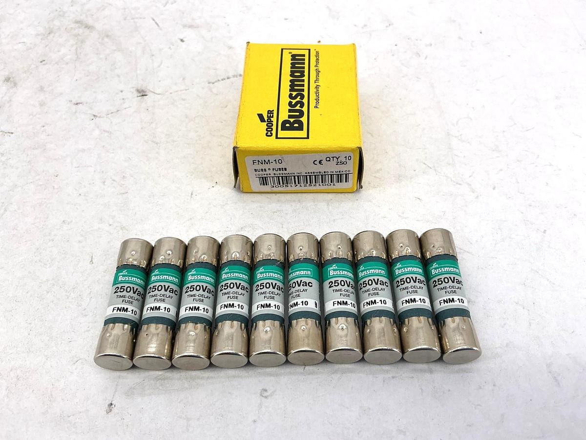 New Bussmann FNM-10 250Vac Time-Delay Fuse 10A 250V Box of 10