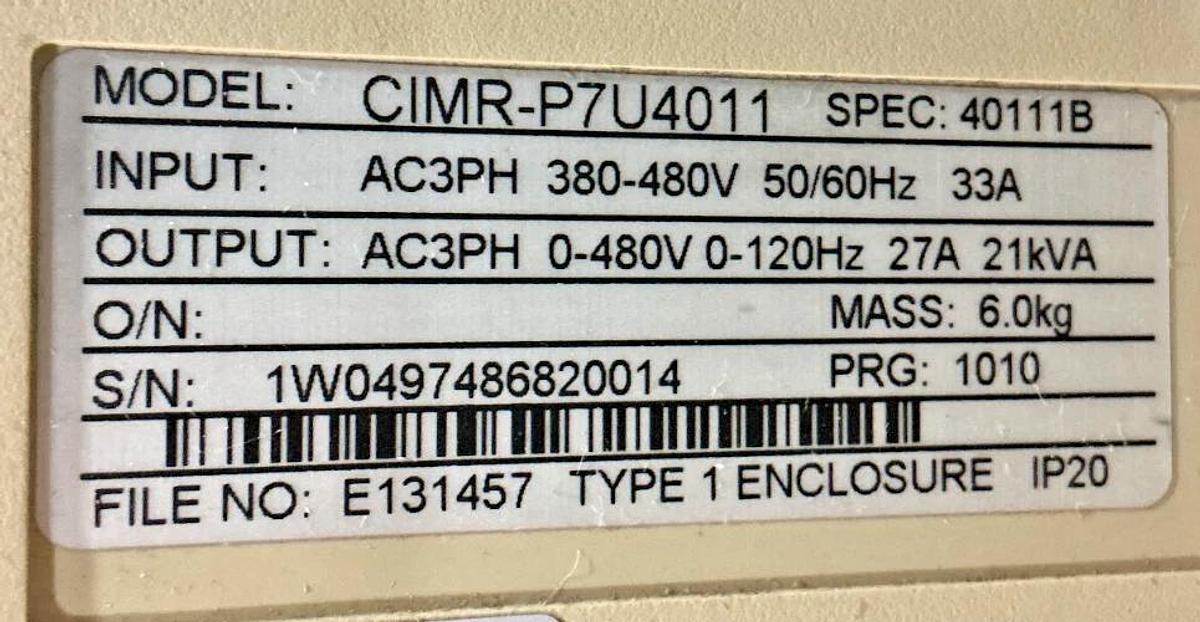 Used Yaskawa CIMR-P7U4011 Varispeed AC Drive 3PH 27A 480VAC FOR PARTS ONLY