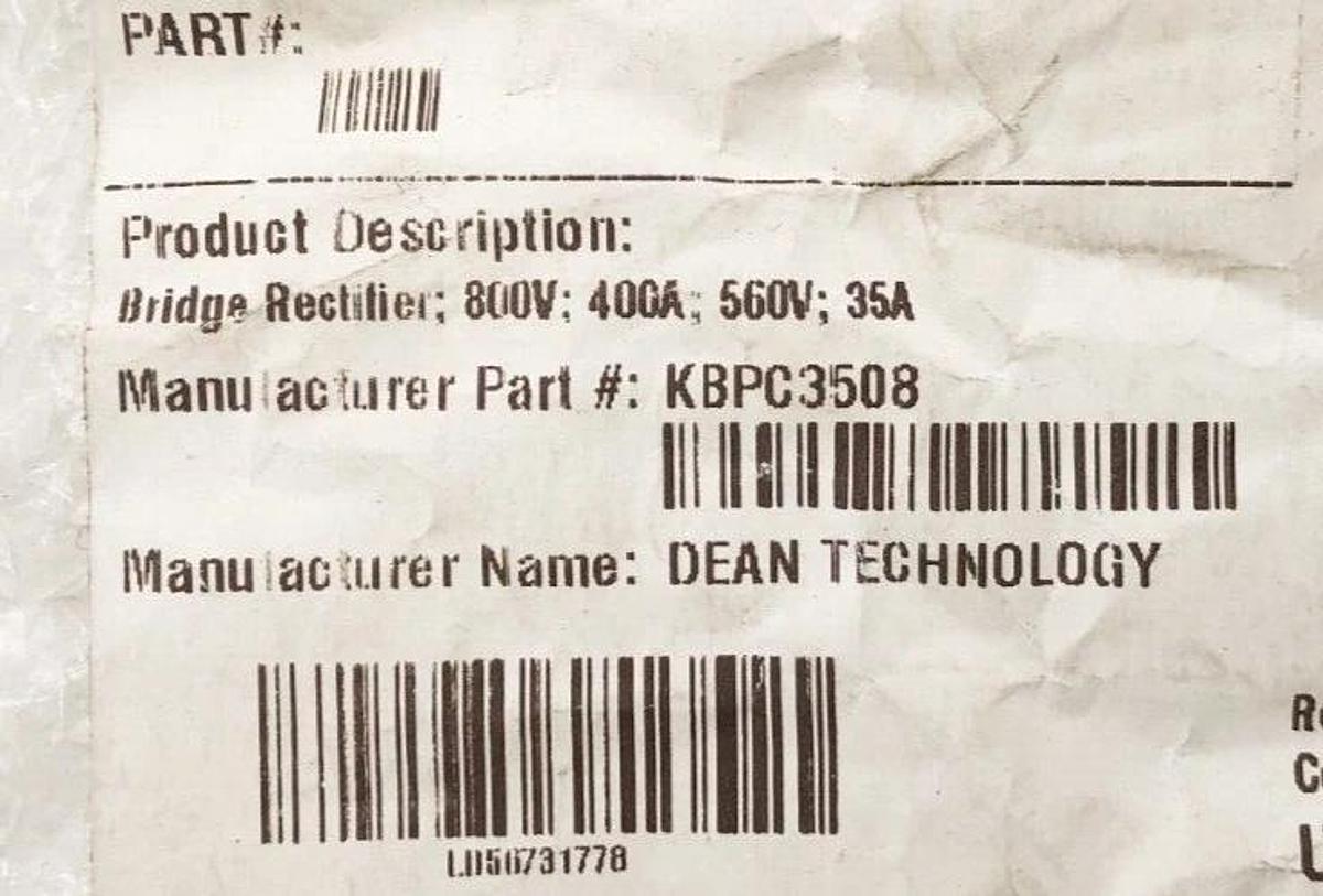 Lot of 3 New Dean Technology KBPC3508 Bridge Rectifiers 800V 400A 560V 35A