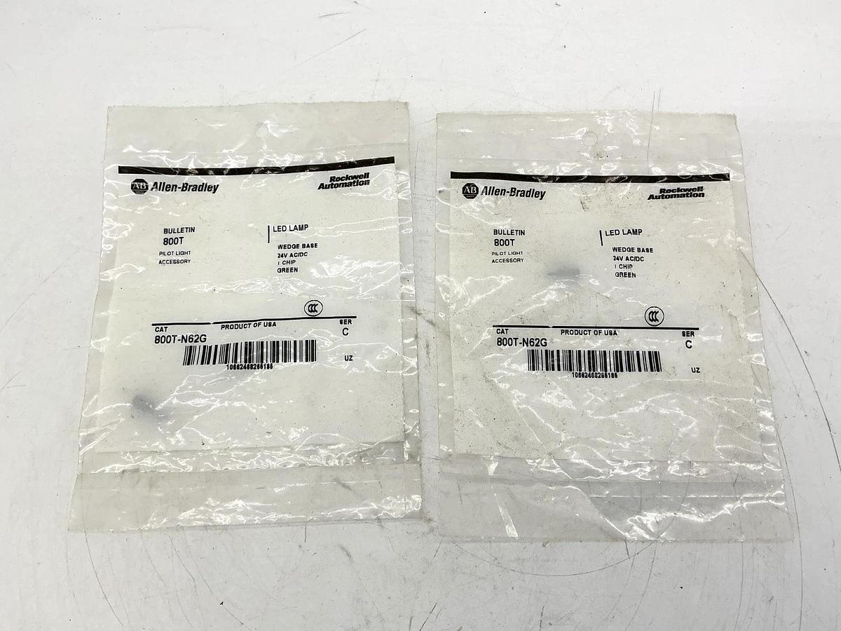 Lot of 2 New Allen Bradley 800T-N62G Ser C LED Lamp Wedge Base 1 Chip Green 24V