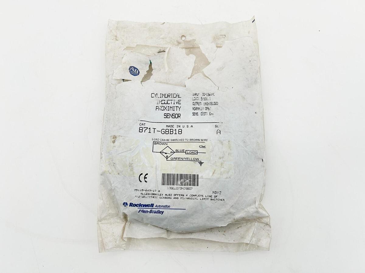 New Allen Bradley 871T-G8B18 Inductive Proximity Sensor 132VAC 8MM Sensing Dista