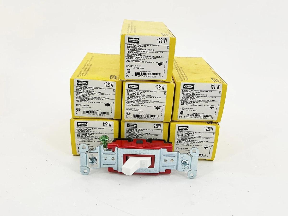 New Box of 7 Hubbell 1221W Toggle Light Switch 20A 277Vac