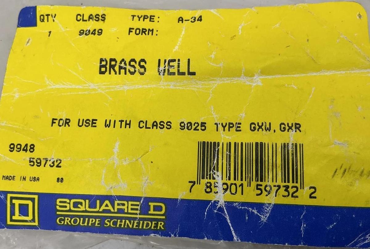 New Square D 9049A-34 Brass Well Use w/ Class 9025 Type GXW/GXR 59732