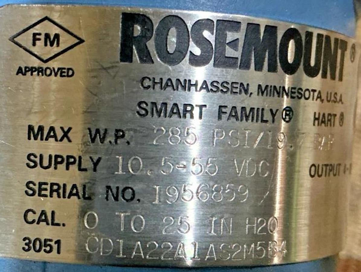 Used Rosemount 3051CD1A22A1AS2M5B4 Pressure Transmitter 285PSI 10.5-55VDC