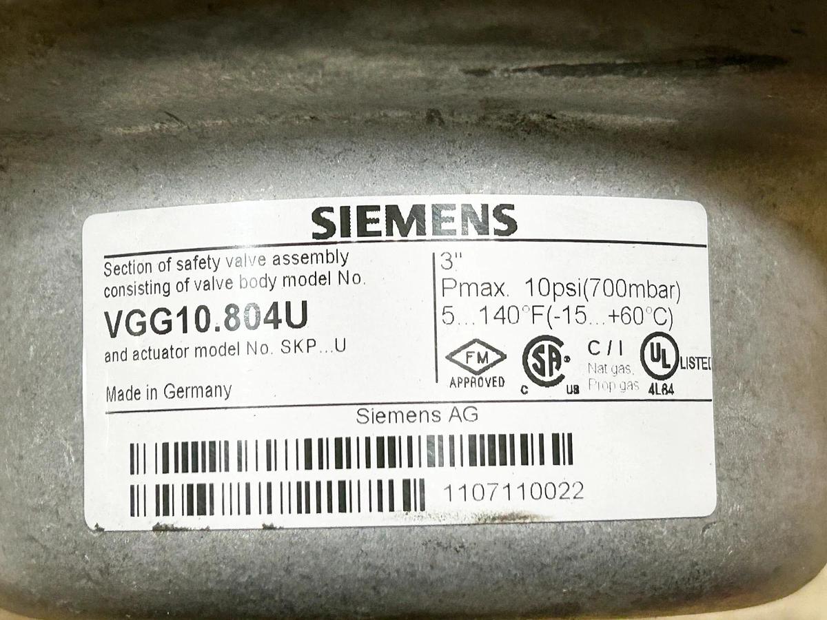 New Siemens VGG10.804U Safety Shut Off Gas Valve 3" 10PSI - No Box