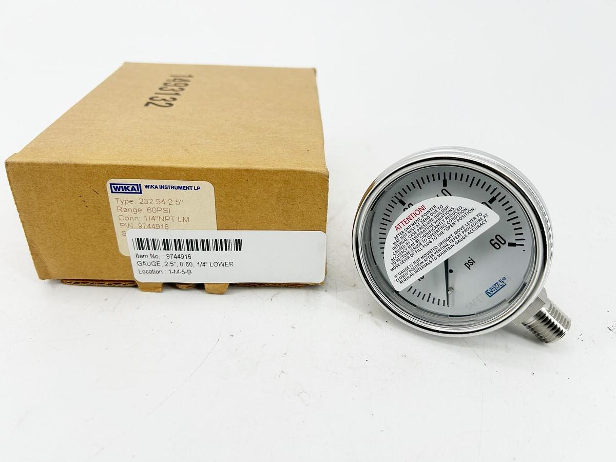 New Wika 9744916 Pressure Gauge 2.5" Dial 1/4" NPT 60PSI Type 232.54 2.5"