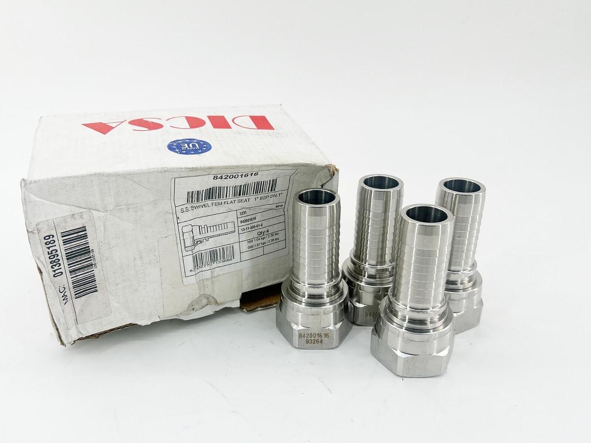 New Box of 4 Dicsa 8420016165 S.S Swivel FEM Flat Seat 1" BSP DN 1"