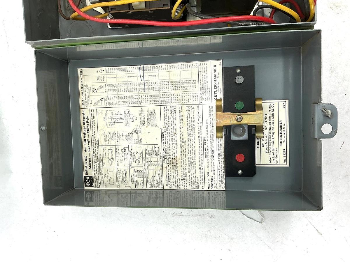 Used Cutler-Hammer C325KAL1 Enclosure w/ A10BG0 Ser A1 Starter 3Ph 18A 480V 50/60HZ